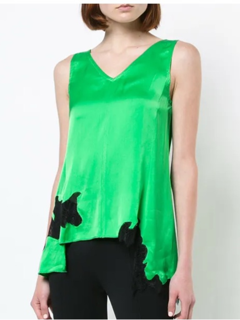 Helmut Lang Green / Black Silk Deconstructed Lace Slip Top Asymmetrical Size M